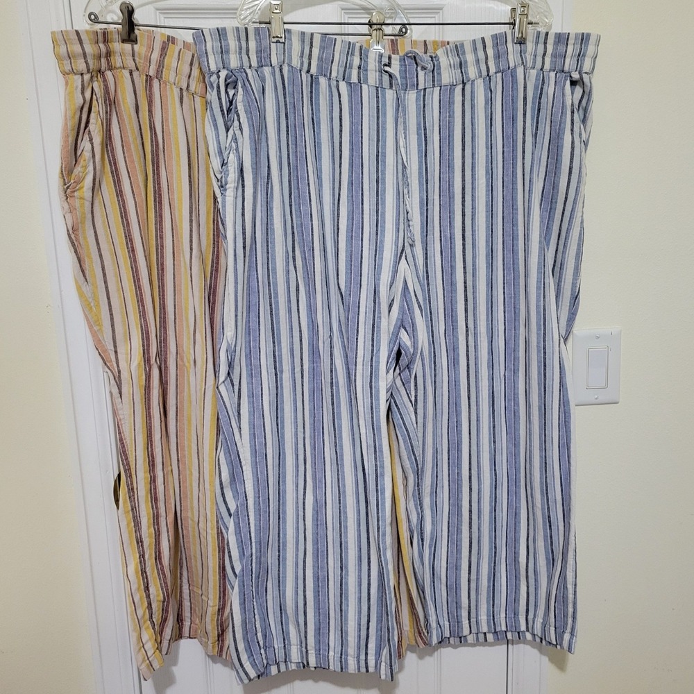 Naturals d&co‎ Striped Linen Blend Pants Bundle 2XP Petite Blue Yellow 2 Pairs